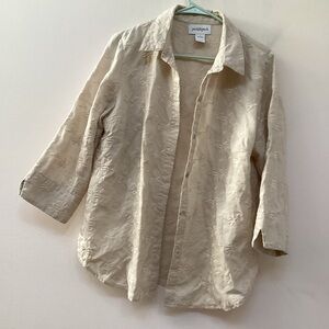 Peck & Peck Cream Linen Embroidered Blouse